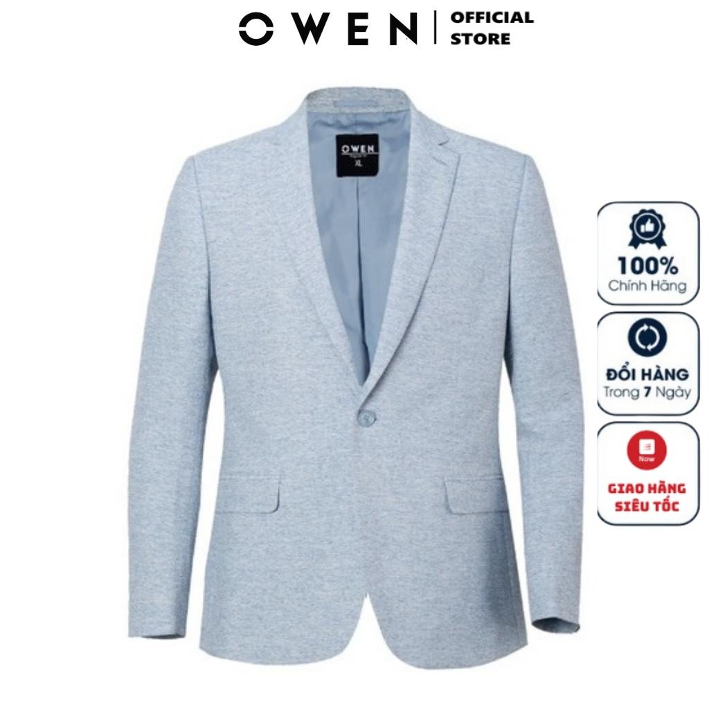 Áo Khoác Blazer Nam Owen BL220698 Vest Công Sở Màu xanh Sáng Melange Vải Gỗ Namu Cao Cấp Mỏng Nhẹ Dai Thoáng Dáng Suông