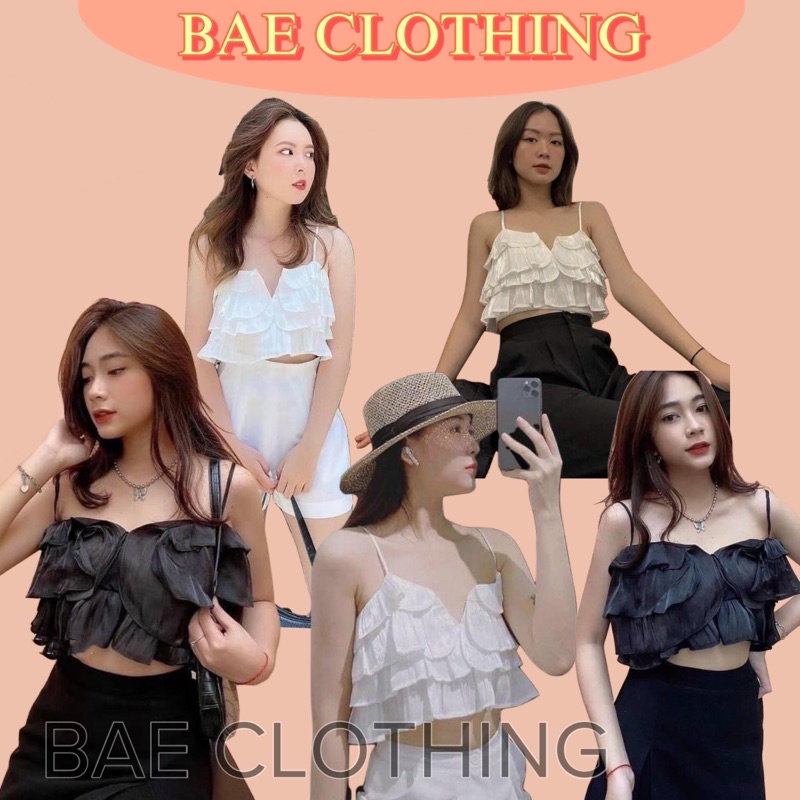 Áo Kiểu SAKURA TOP hai dây màu trắng thiết kế phần thân xếp bèo dây áo có điều chỉnh