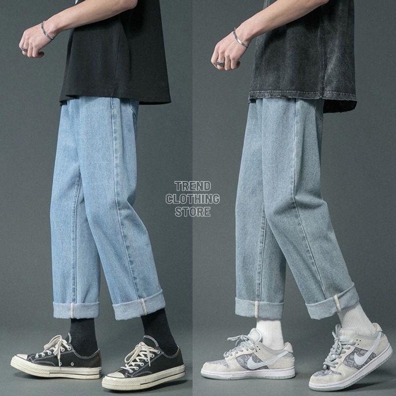 Quần Jean Nam, Nữ Quần Jeans Baggy Xanh Sáng, Xanh Sky Ống Xuông Rộng Style Hàn Quốc 2022-Trend Clothing!