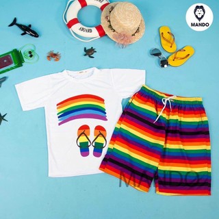 Bộ áo Quần đi biển cây dừa Mẫu DÉP CẦU VỒNG dễ thương vải cotton mềm mịn thoáng mát phù hợp đi biển