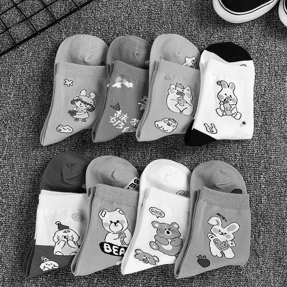 MXGOODS Vớ Cotton Cổ Trung Thoáng Khí In Họa Tiết Thỏ Hoạt Hình Dễ Thương Cho Nữ