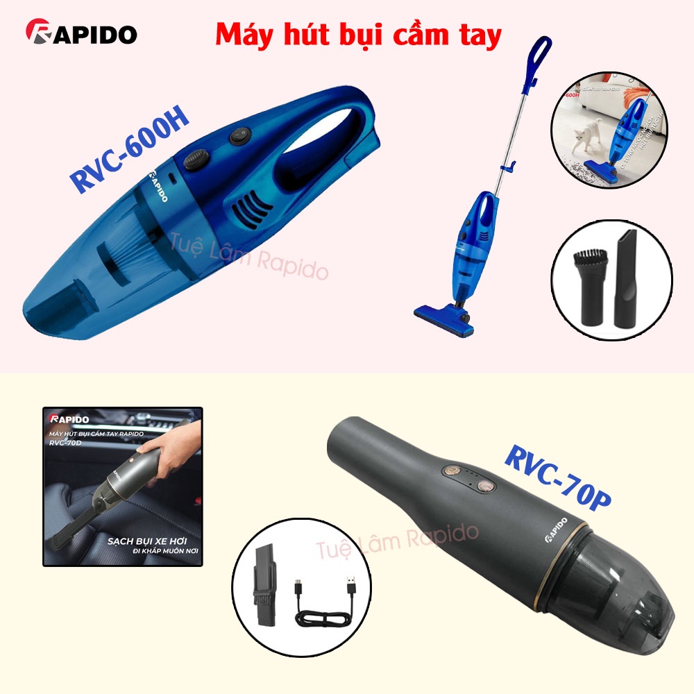 Máy hút bụi cầm tay Ferroli / Rapido lực hút 15000Pa và Máy hút bụi SẠC PIN Rapido RVC-70P lục hút 5500Pa
