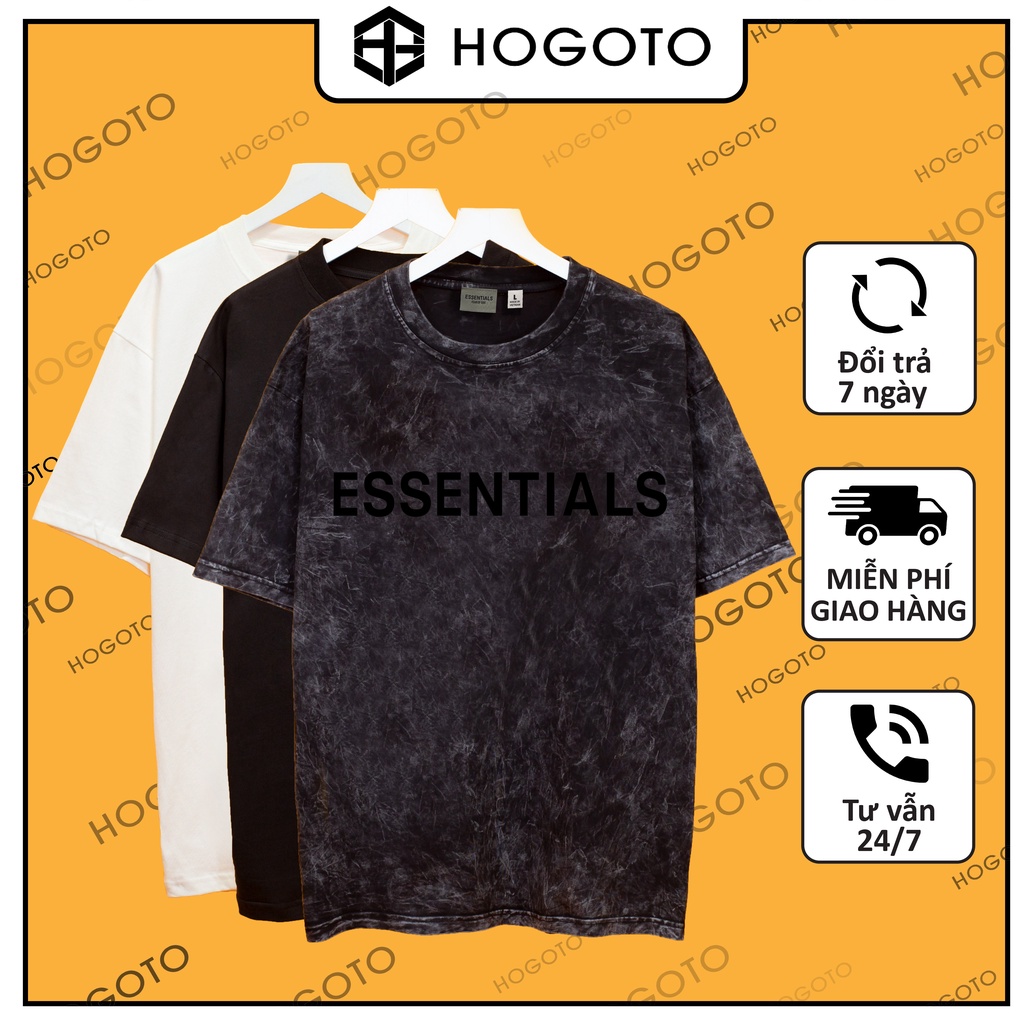 Áo thun Wash tay ngắn ESSENTIALS in cao su nổi Hogoto shop , Áo thun unisex nam nữ form rộng oversize chất liệu Cotton