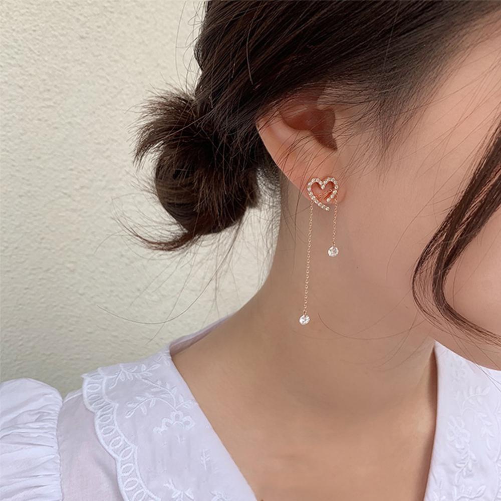 Khuyên Tai Tua Rua Dáng Dài Hình Trái Tim Phong Cách Hàn Quốc Thời Trang Cho Nữ