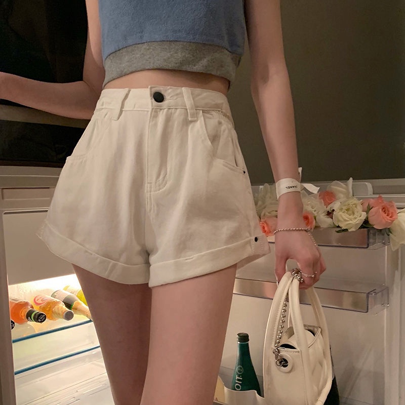 Quần Short Denim Đen Lưng Cao Viền Cong Thời Trang Mùa Hè Cho Nữ