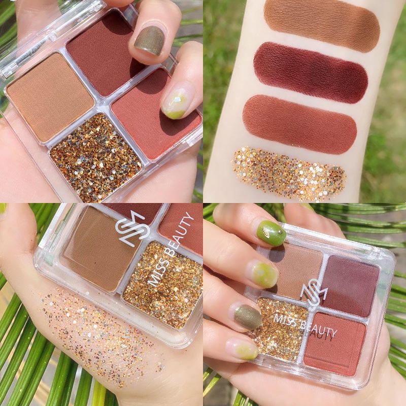 Bảng Phấn Mắt 4 Màu Sắc Hiệu Ứng Lì/ Ánh Nhũ Bắt Sáng Thiết Kế Nhỏ Gọn