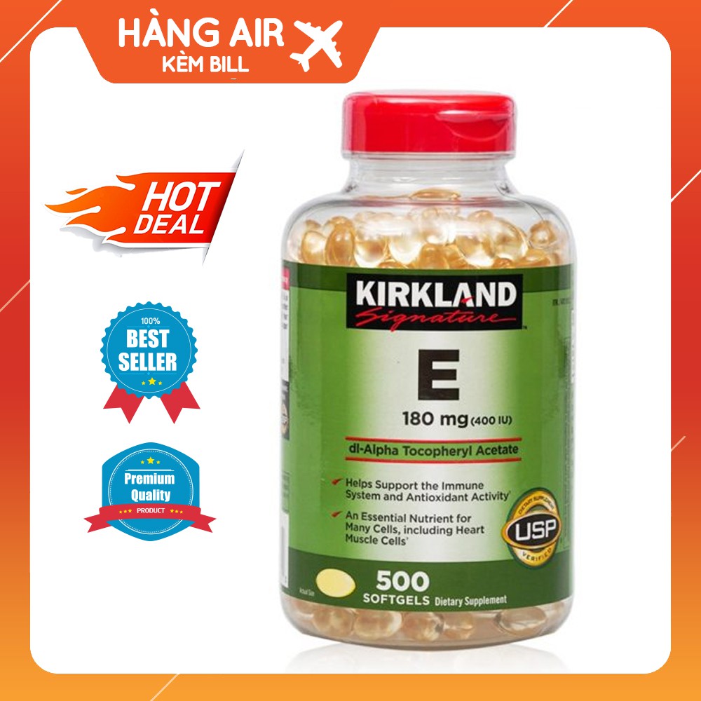 [ DATE 03.2024 ] Viên Uống Đẹp Da Vitamin E 400 IU 500 Viên Kirkland Của Mỹ, Nắp đỏ