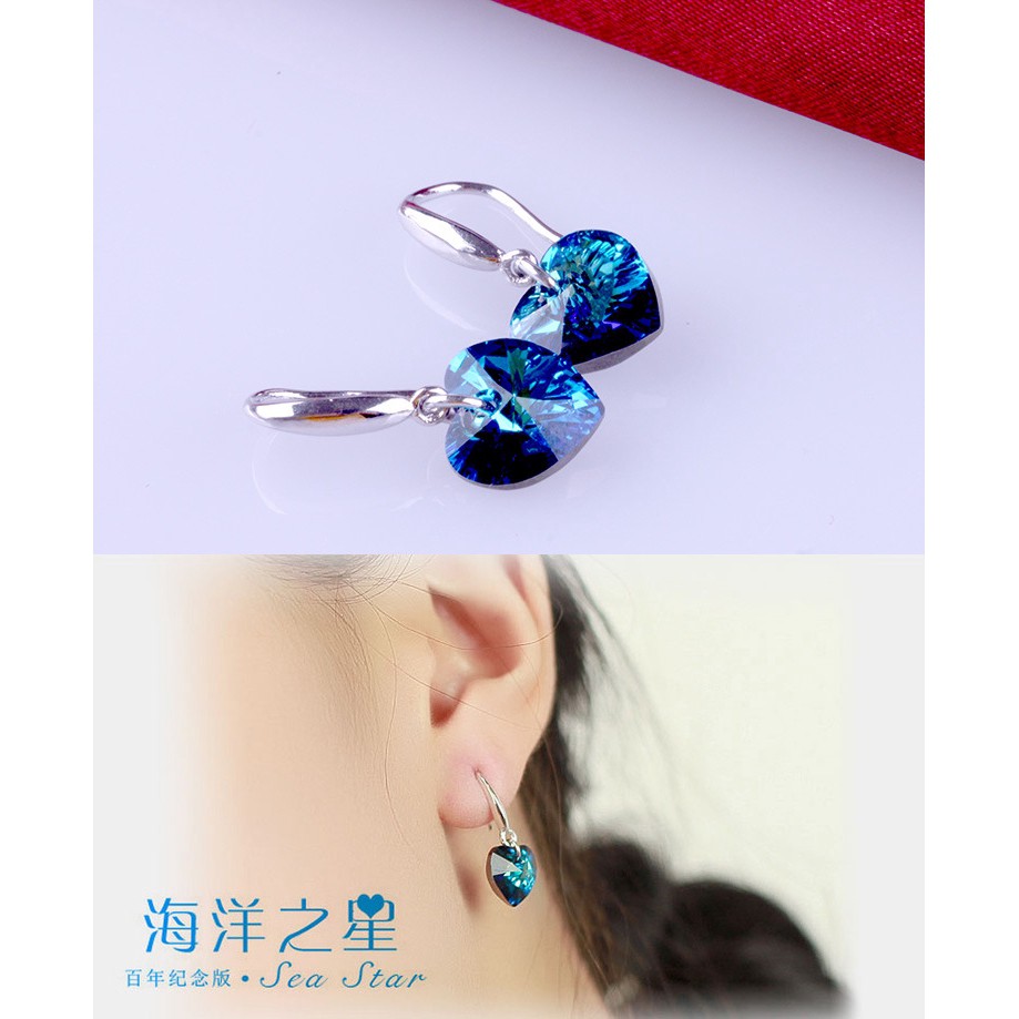 Bông Tai Bạc S925 Hình Trái Tim Đính Đá Xanh