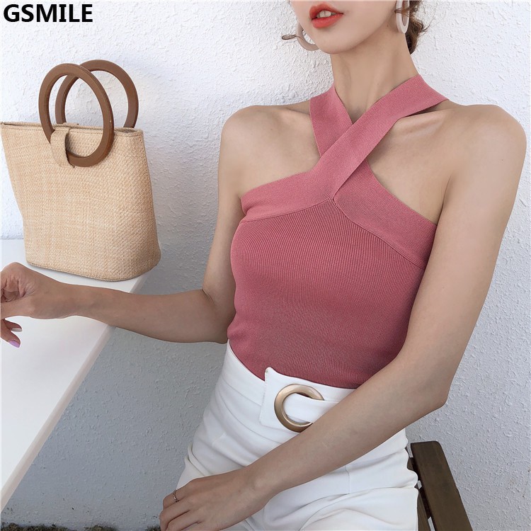5 Colors Tank Top Women Korean Trendy Casual Solid Color Knitted Sleeveless Off Tops