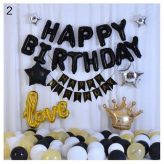 Set bóng trang trí sinh nhật kèm bóng chữ LOVE - Tặng kèm bơm keo dán bóng