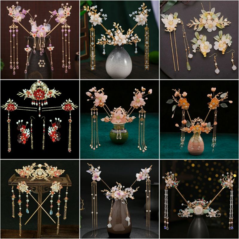 Bộ kim quan hoa và trâm cài đầu cổ trang phong cách cổ phong hanfu