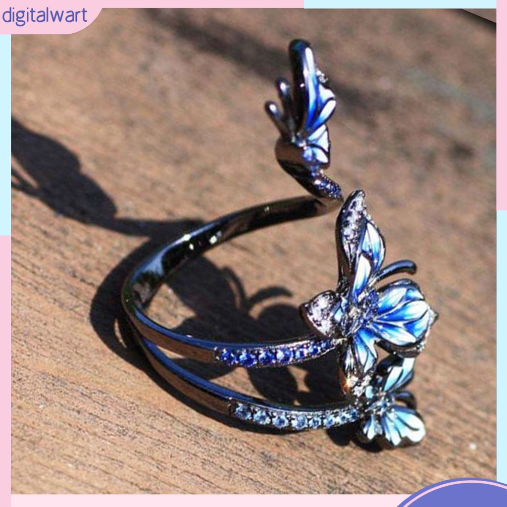 Nhẫn mở hình bướm màu xanh dương thời trang thanh lịch có thể điều chỉnh