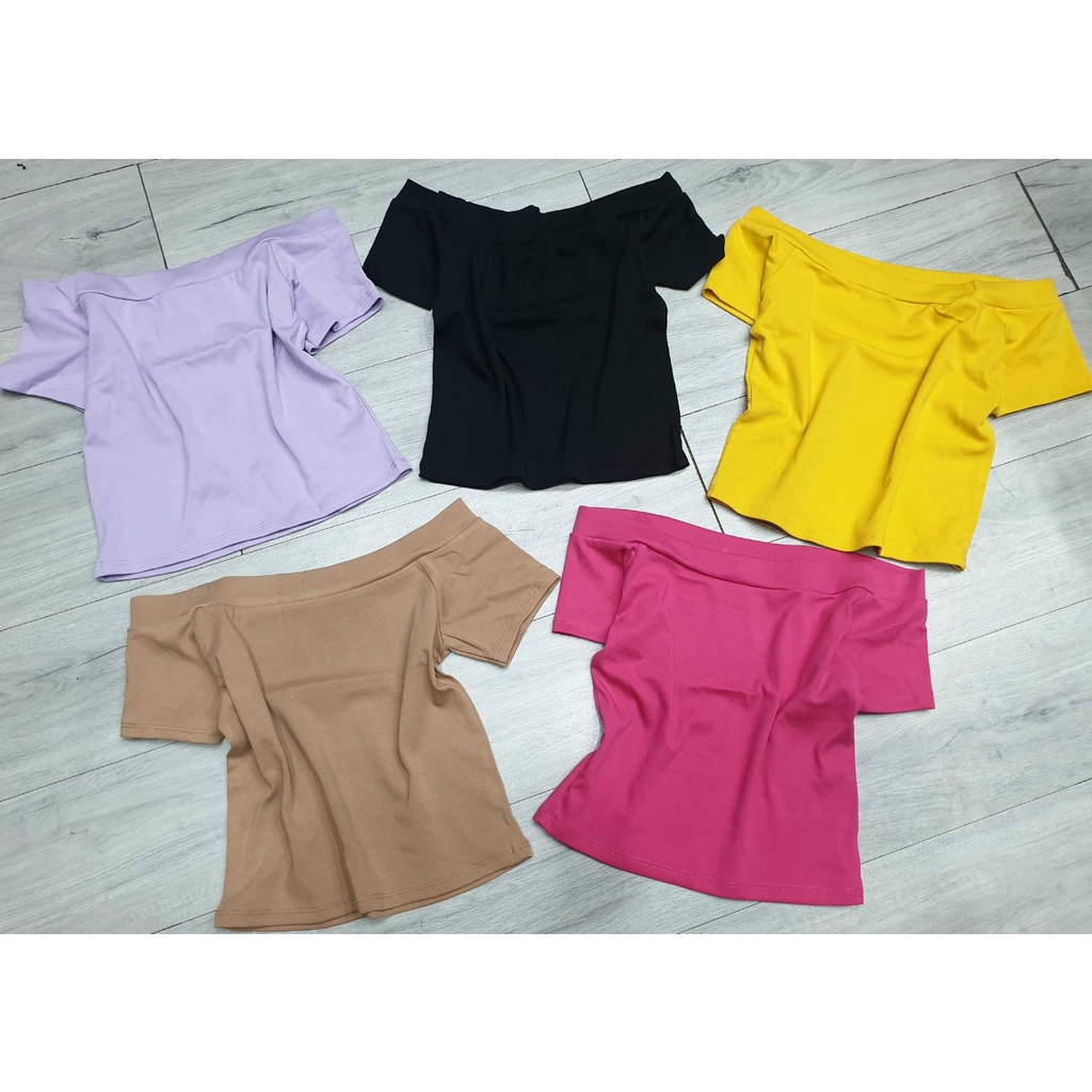 Áo croptop tay ngắn Tiên Khỉ bẹt vai phom ôm màu trơn BẸT BS10