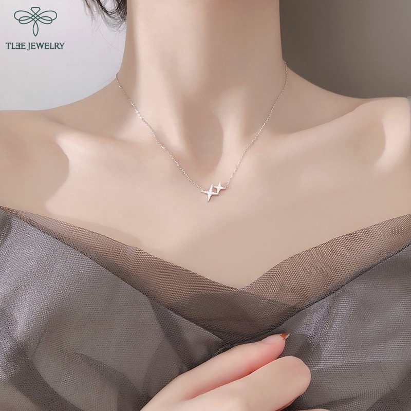 Dây chuyền bạc nữ TLEE mẫu sao đôi lấp lánh TleeJewelry D0213