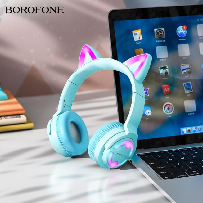 TAI NGHE BLUETOOTH TAI MÈO CHỤP TAI BOROFONE BO15 ĐÈN LED CÓ MIC DỄ THƯƠNG - BH 12Tháng