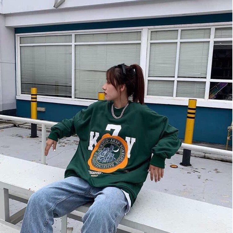 Áo Nỉ Sweater Nam Nữ Áo Nỉ Cổ Tròn K7Y Tay Bồng Xanh Lá Freesize Unisex Phom Rộng | BigBuy360 - bigbuy360.vn