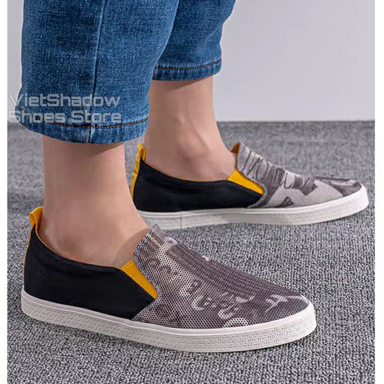 Slip on nam - Giày lười vải nam cao cấp thương hiệu LEYO - Vải lưới 2 màu xám đen và xám xanh - Mã SP LY55