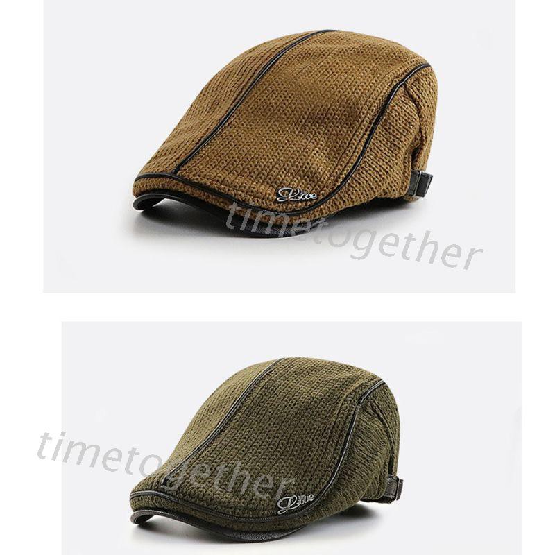 TIME* Men Winter Warm Knitted Duckbill Beret Hat Cabbie Newsboy Elderly Visor Flat Cap