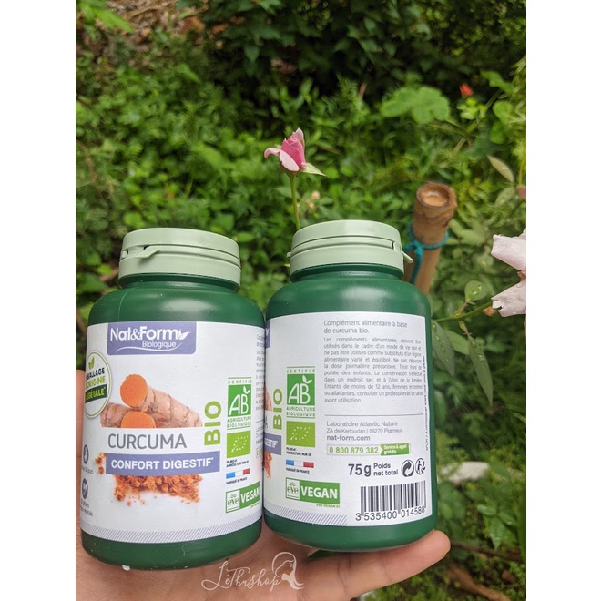 [Nội địa Pháp] Tinh nghệ hữu cơ nguyên chất Nat&amp;Form mẫu mới lọ 200 viên