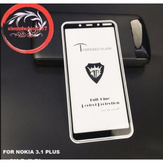 Dán kính cường lực full màn hình 5D Nokia 3.1 Plus phủ màu Tặng ốp dẻo silicon