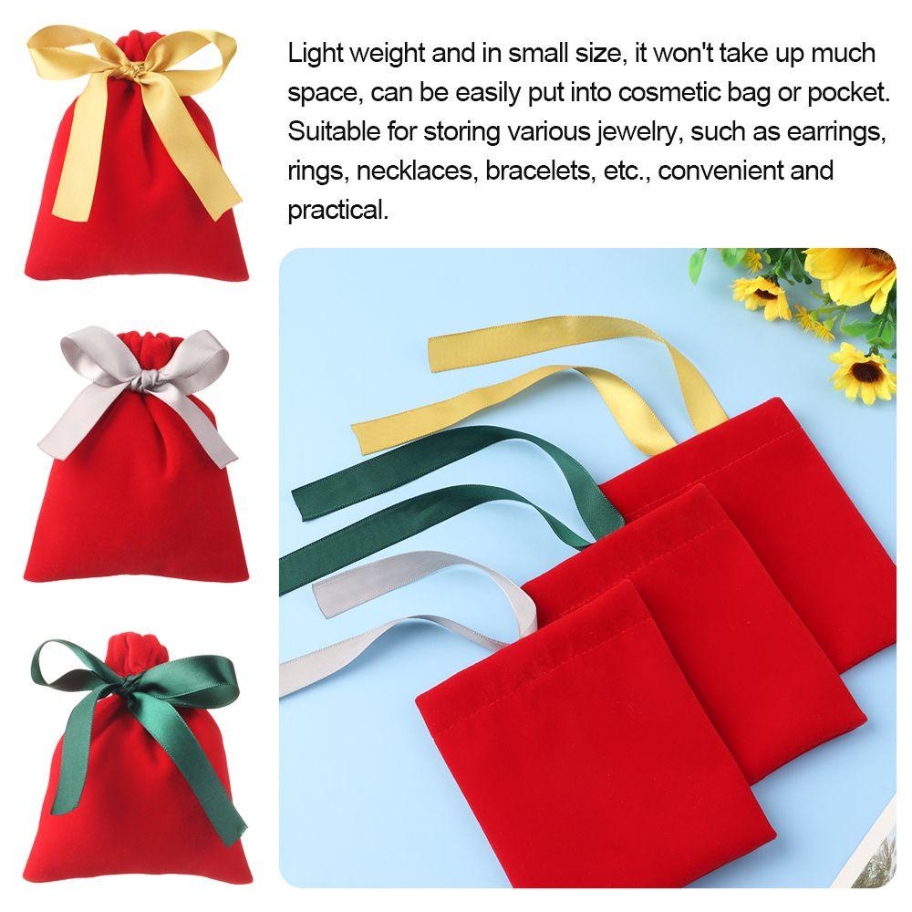 Túi Đựng Quà Bằng Vải Nhung Phối Ruy Băng