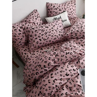 Bộ chăn ga gối cotton poly da báo hồng