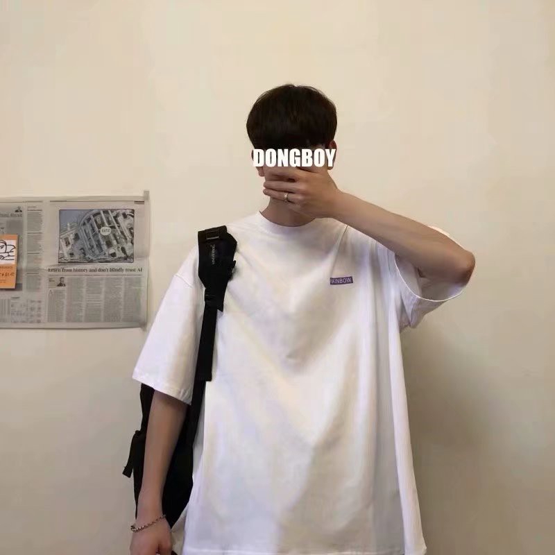 Áo Thun Form Rộng Tay Lỡ Họa Tiết Sọc Cầu Vồng Phong Cách Nhật Bản