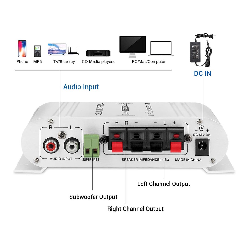 Ampli mini 12V ST-838 Chơi trong Nhà, Dã Ngoại - Ampli Mini Công Suất ST-838 12V Hi-Fi 2.1 - Ampli mini ST838