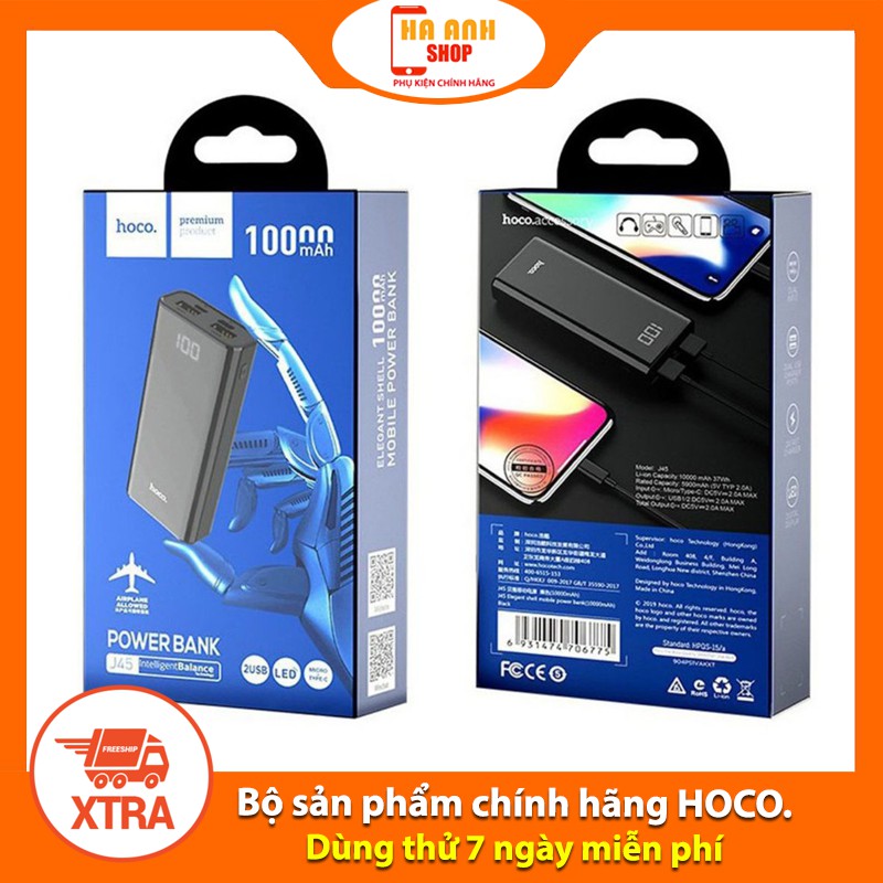 Pin dự phòng HOCO J45 dung lượng 10000mAh Elegant Shell(Tặng mã Freeship Extra toàn quốc)