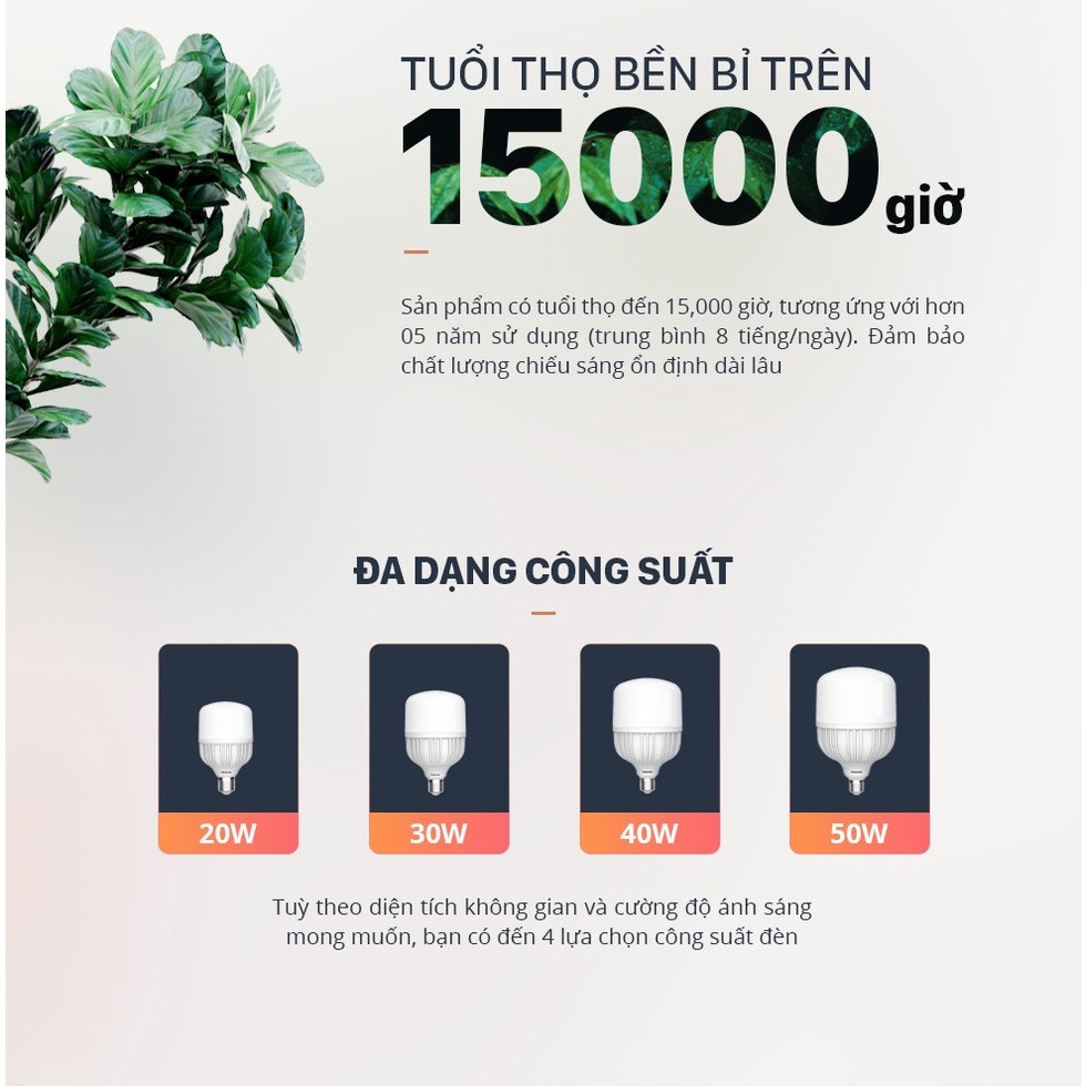 Đèn LED Bulb Trụ Trắng PANASONIC Lotus Series Công suất 20W/30W/40W/50W ánh sáng trắng 6500K Siêu bền, tiết kiệm điện