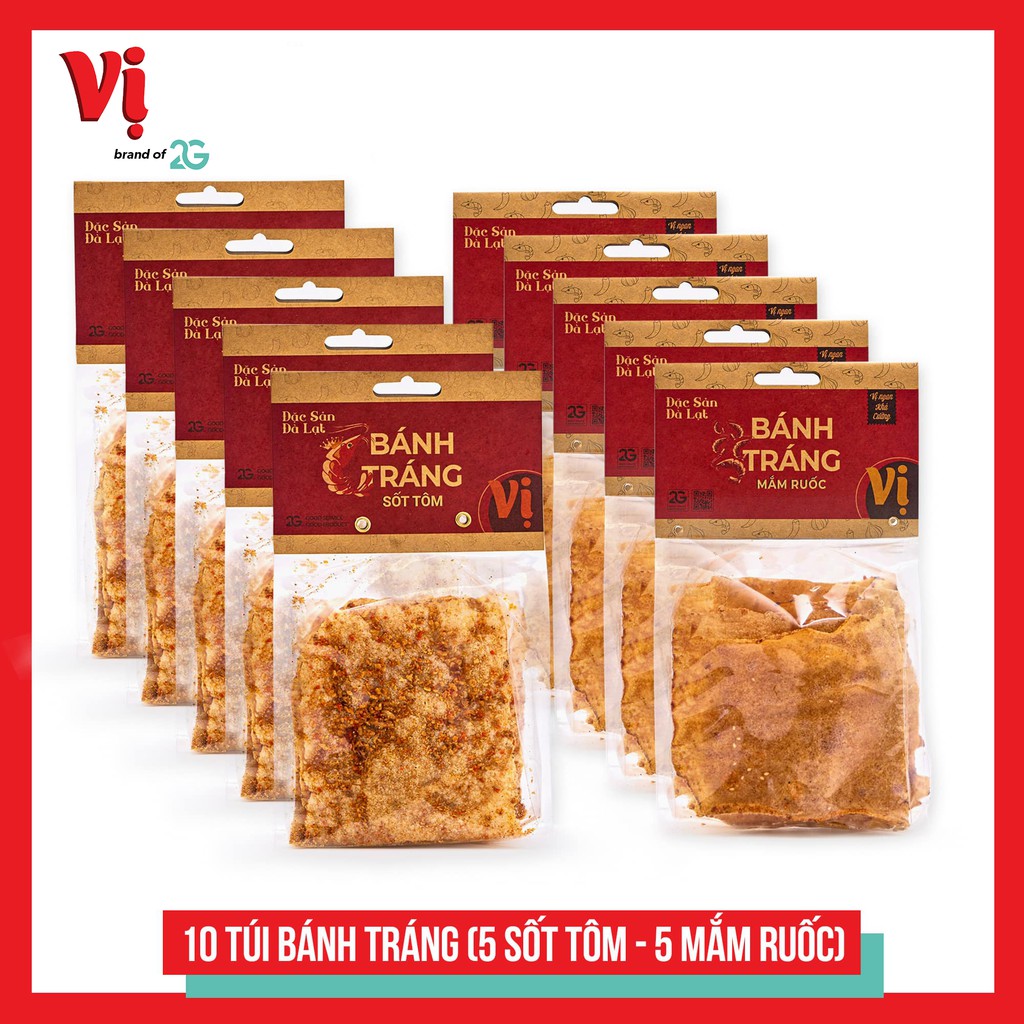 Combo 5 gói Bánh tráng mắm ruốc VỊ 125g + 5 gói Bánh tráng sốt tôm VỊ 125g