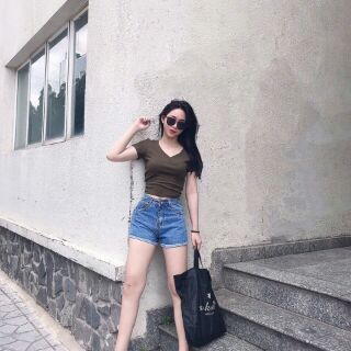 QUẦN SHORT JEANS TRƠN LƯNG CAO (100% ảnh thật)