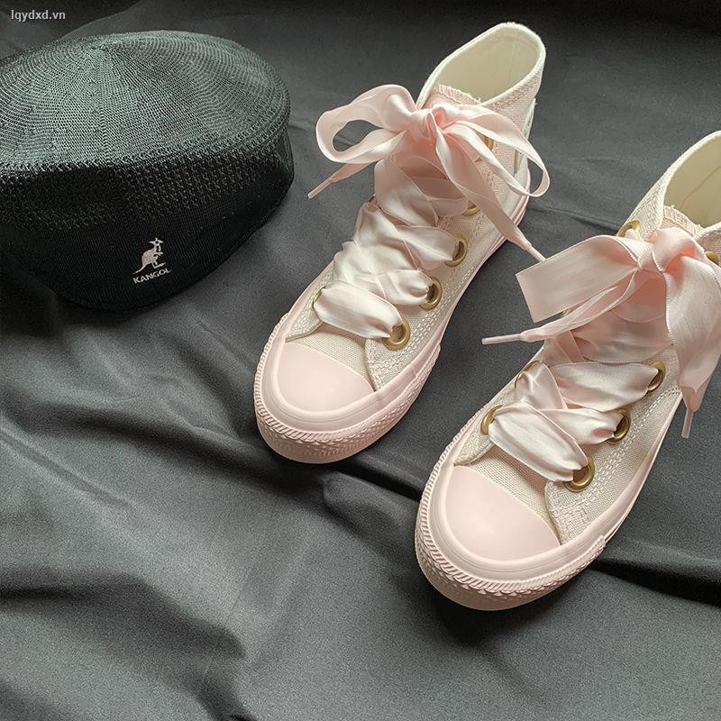 Giày sneaker vải canvas dây buộc ruy băng phong cách Hàn Quốc thời trang 2021 cho nữ