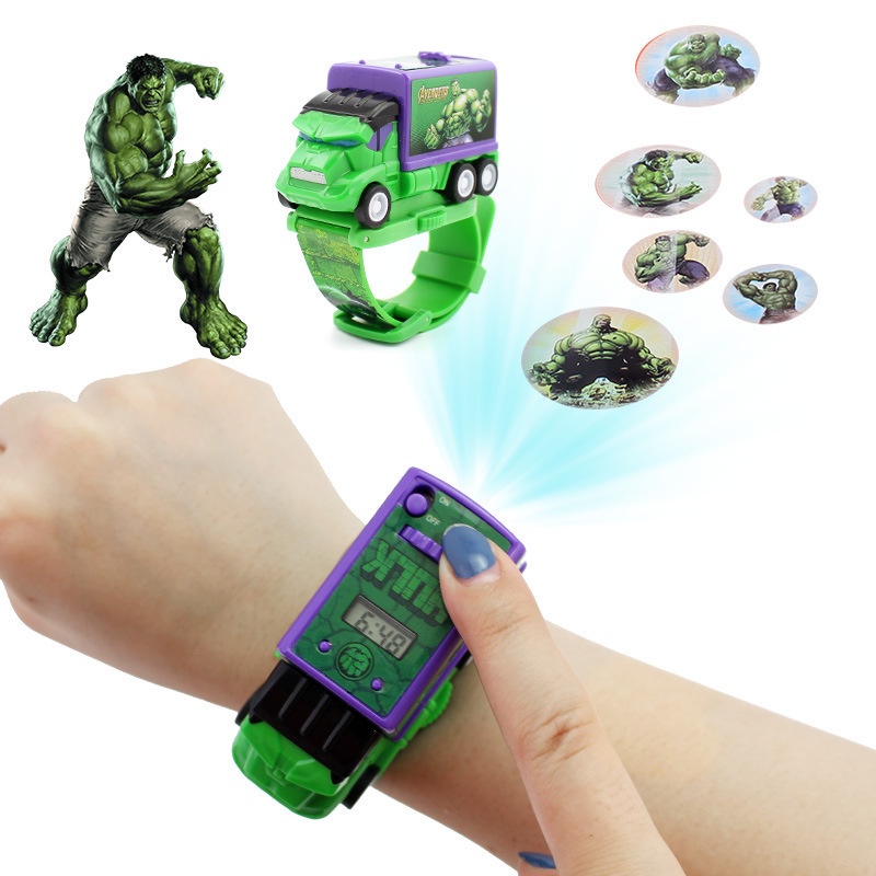 Đồng Hồ Điện Tử Hình Xe Hơi Hoạt Hình 3d Avengers Captain America Ironman Hulk Spiderman