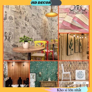 Giấy dán tường Vintage ☀️ 𝐅𝐑𝐄𝐄𝐒𝐇𝐈𝐏 ☀️ Giấy decal dán tường giả báo trang trí phòng độc lạ khổ 45cm*10m