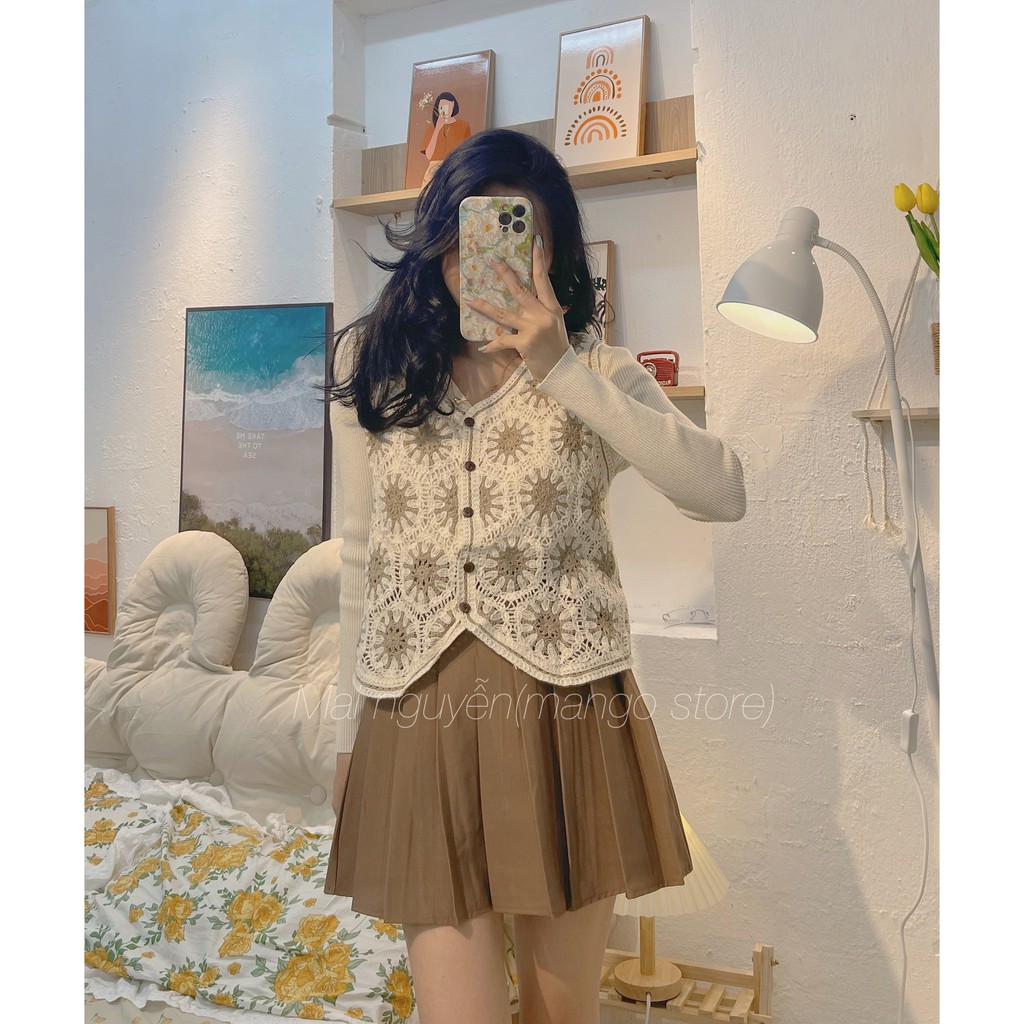 Áo gile len đan họa tiết mới đường viền!  Ulzzang Style Hàng quảng châu!
