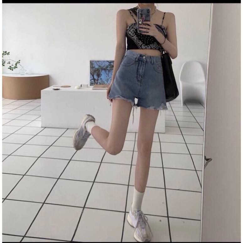 Quần sooc bò jean nữ cạp cao shorts jeans Quảng Châu phong cách Hàn Quốc sành điệu style năm 2021