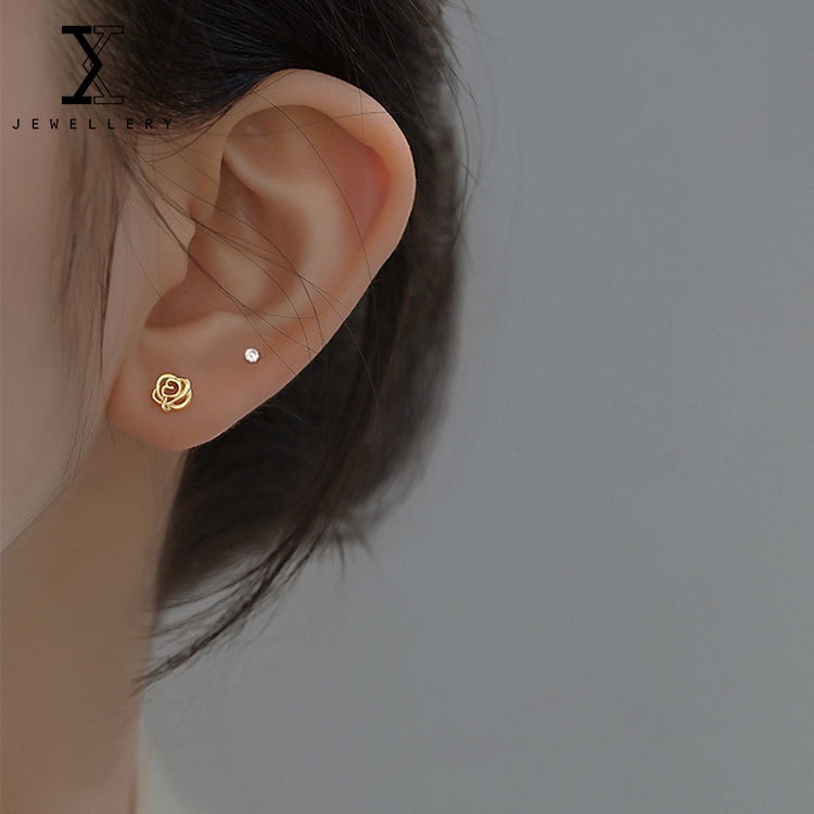 Khuyên tai bạc 925 100% thiết kế hoa hồng thời trang