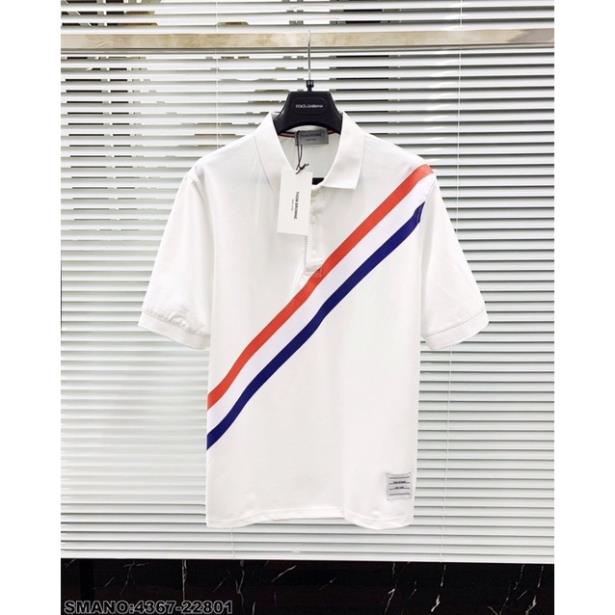 Áo Polo Nam Thom Browne In Viền Kẻ Chéo Cao Cấp - Áo Phông Thom Cổ Bẻ Đơn Giản