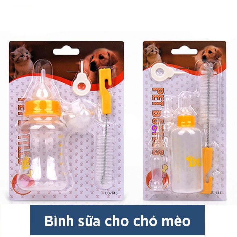 Bình Ti Bình Sữa Chó Mèo Sơ Sinh 60ml bao gồm 5 núm ti và vây cọ bình