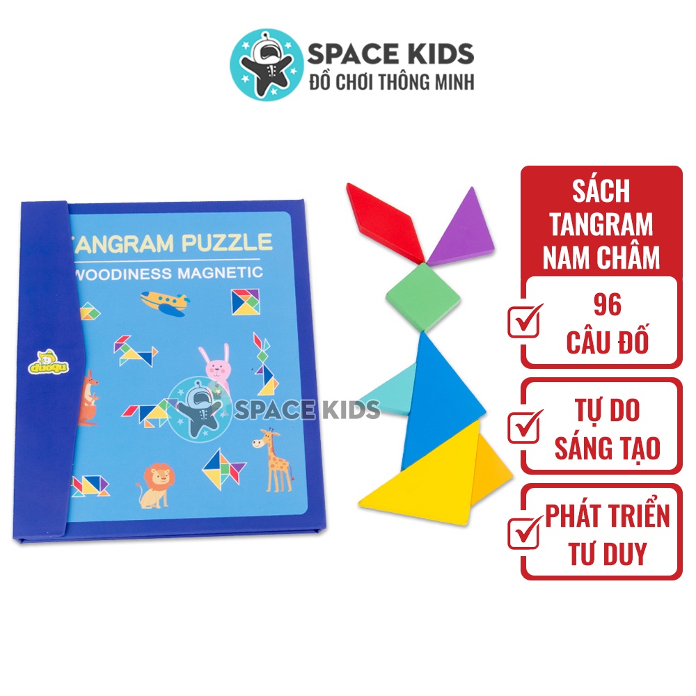 [Mã LIFETOYS1 giảm 30K đơn 99K] Đồ chơi cho bé xếp hình gỗ Tangram kèm sách nam châm cho trẻ em Space Kids