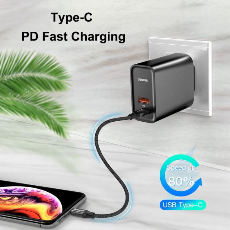 Củ Sạc Nhanh Baseus 30w Cao Cấp,  Sạc Nhanh 2 Cổng USB/Type C- Cục Sạc Hỗ Trợ QC 3.0, USB PD Cho Ipad/Iphone/Android