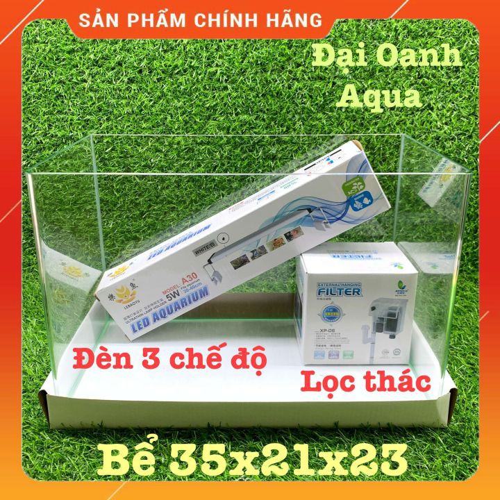 { RẺ VÔ ĐỐI } Bể Cá Kính Đúc 35cm Mini Kèm Đèn Lọc Để Bàn, Dài 35cm Rộng 21cm Cao 23cm - Bể Cá Cảnh Mini