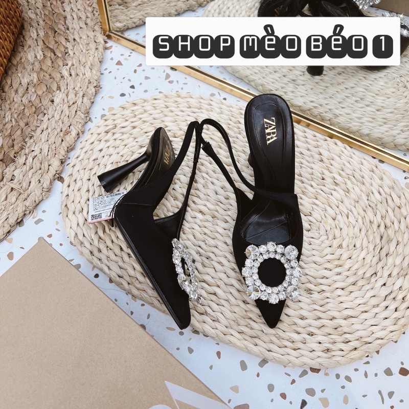 Sandal zara mặt đá tròn gót nhọn xuất dư fullbox