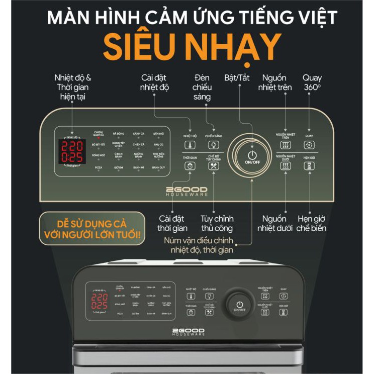 Nồi Chiên Không Dầu 2GOOD Vortex S20 Inox 304 Chống Gỉ Đa Chức Năng Cao Cấp - Hàng Chính Hãng