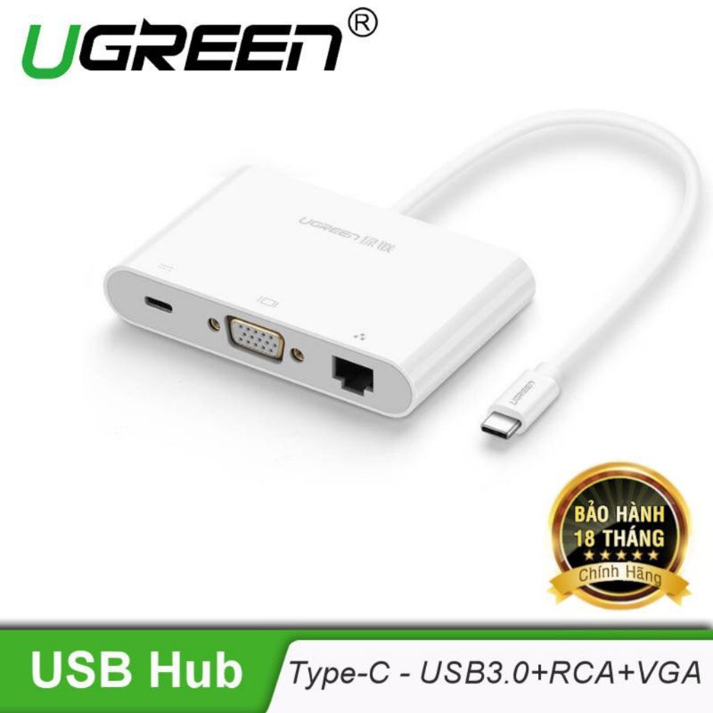 Cáp chuyển đổi đa chức năng USB Tpe C sang VGA + Lan + USB 3.0 + USB 2.0 UGreen 30439 - Hàng Chính Hãng