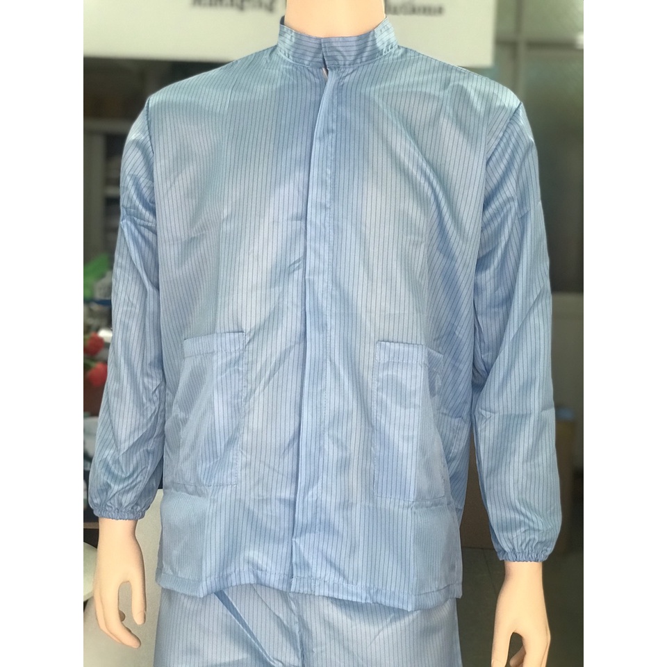 Áo phòng sạch chống tĩnh điện tay dài vải polyester chống thấm nước cổ bẻ hoặc cổ trụ giao ngẫu nhiên .