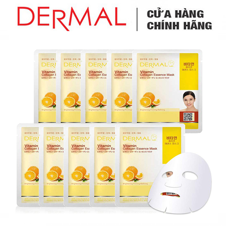 Mặt Nạ Dermal Tinh Chất Vitamin Làm Sáng Da Vitamin Collagen Essence Mask 23g - 10 Miếng