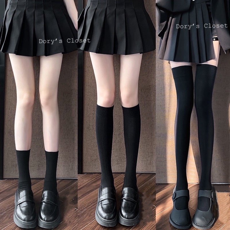 Tất/Vớ đen trắng trơn chất thun co dãn mỏng mịn Dory’s Closet