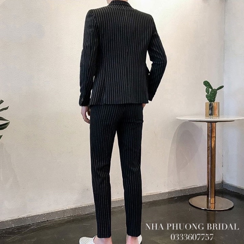 Vest Nam 6 Cúc Kẻ Sọc Trẻ Trung Thời Thượng- Bộ suit phong cách Hàn Quốc